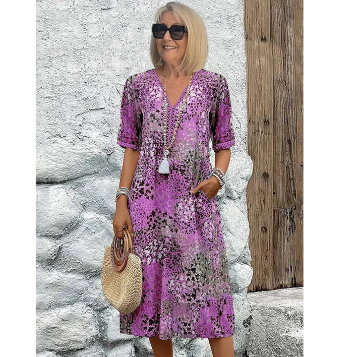 Elara | Women's Relaxed Fit Three Quarter Sleeve Midi Dress