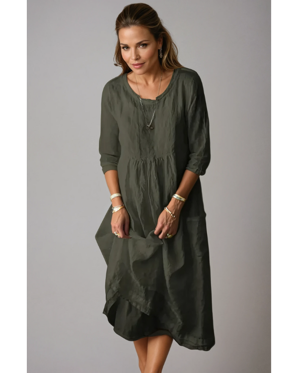 Elara | Women's Relaxed Fit Round Neck Midi Dress