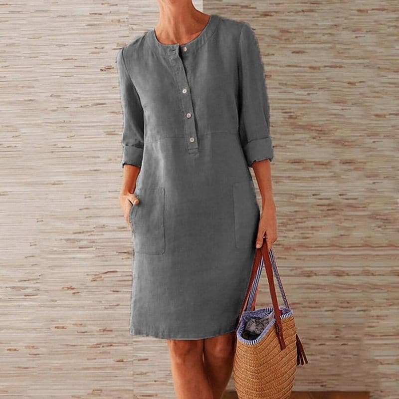 Audrey | Women's Shift Dress Button Front With Pockets