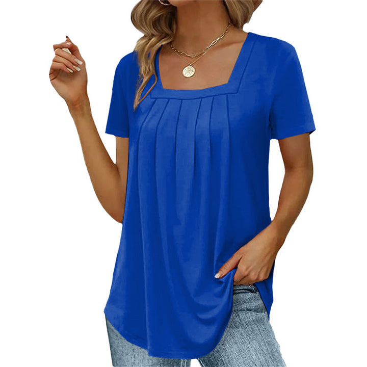 Aveline | Women's Square Neck Pleated Short Sleeve Blouse
