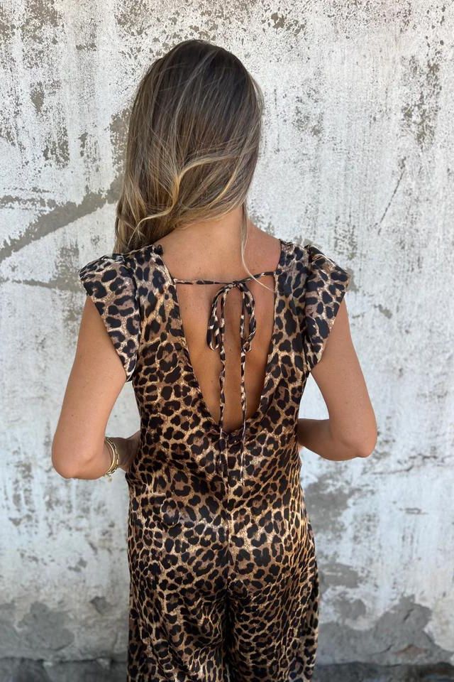 Zara | Women's Leopard Print Flutter Sleeve Jumpsuit