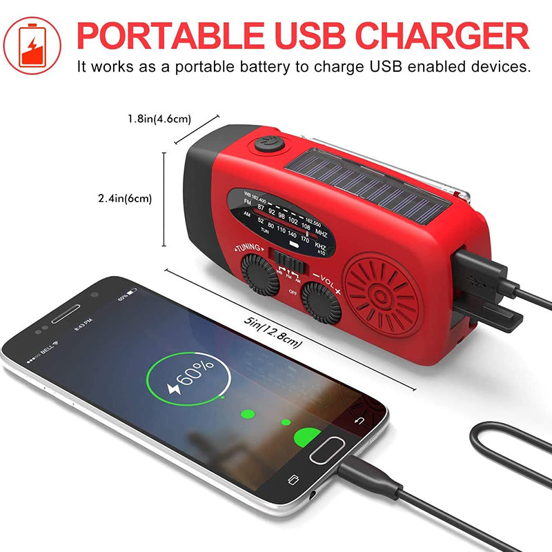 Emergency Radio Self Powered Hand Crank Solar – FM/AM, Flashlight & Power Bank, Portable for Disasters & Outdoor