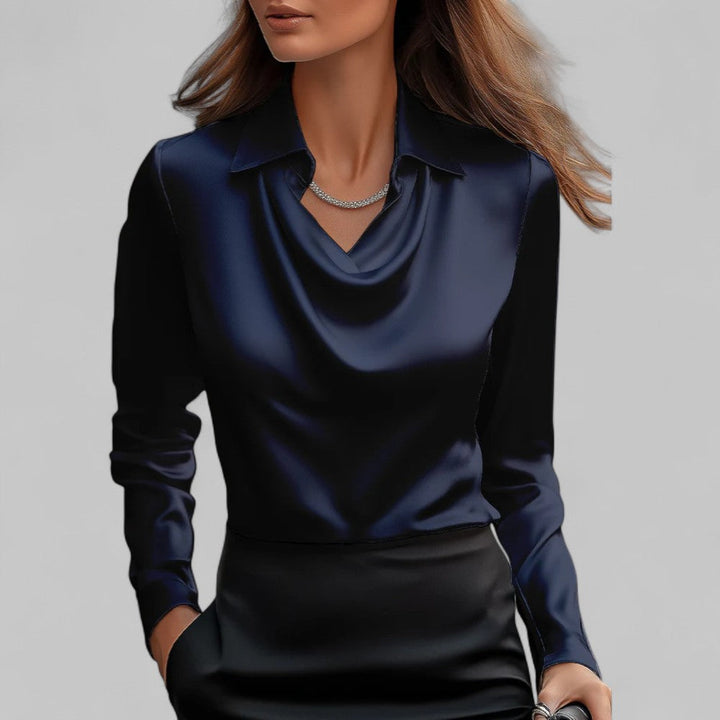 Elena | Women's Draped Satin Long Sleeve Blouse