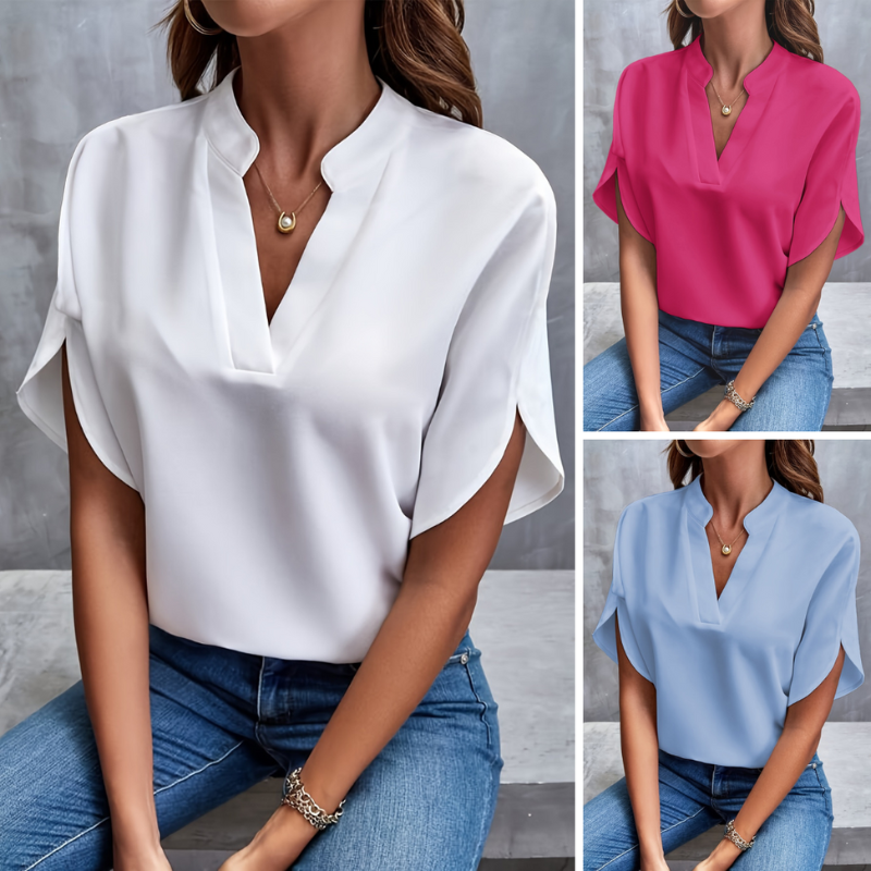 Elara | Women's Split Neck Flutter Sleeve Flowing Blouse