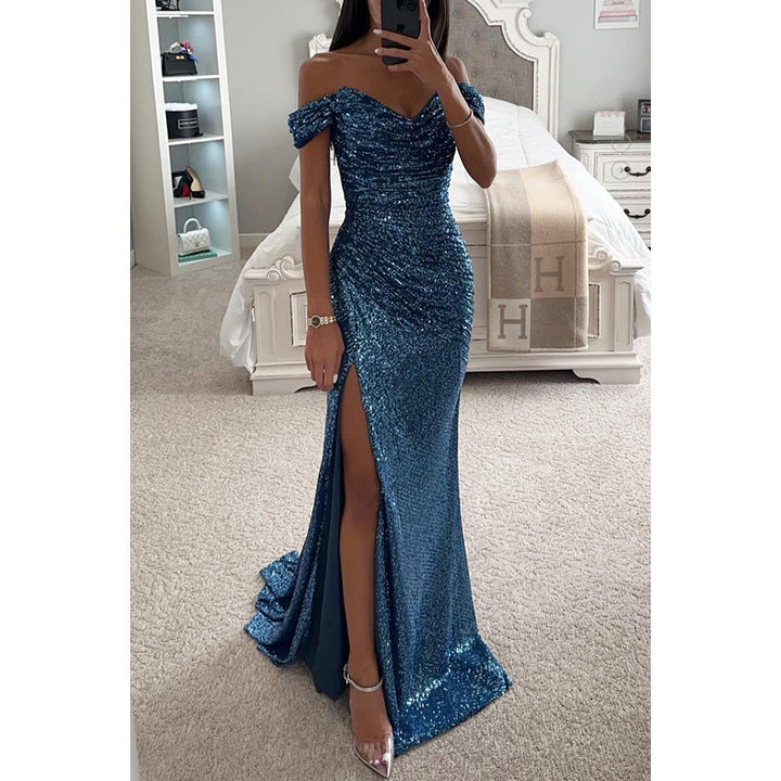 Serena | Women's Off-Shoulder Side Slit Evening Maxi Dress