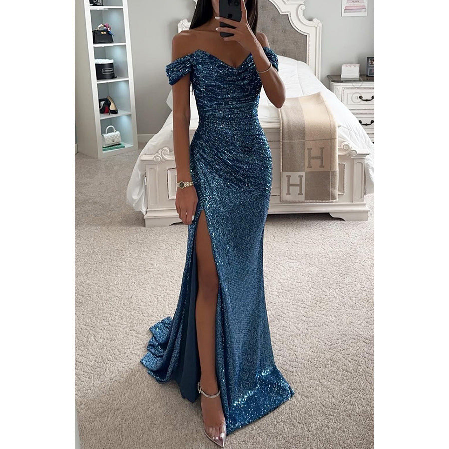 Serena | Women's Off-Shoulder Side Slit Evening Maxi Dress