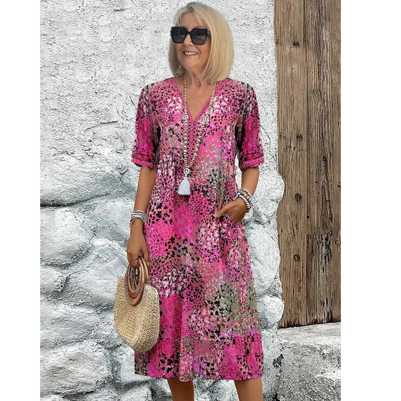 Elara | Women's Relaxed Fit Three Quarter Sleeve Midi Dress