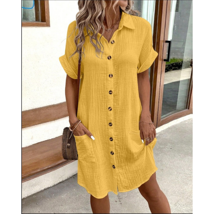 Maris | Women's V-Neck Button Front Short Mini Dress