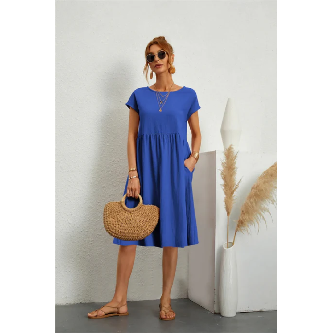 Estelle | Women's Cap Sleeve Midi Dress With Pockets