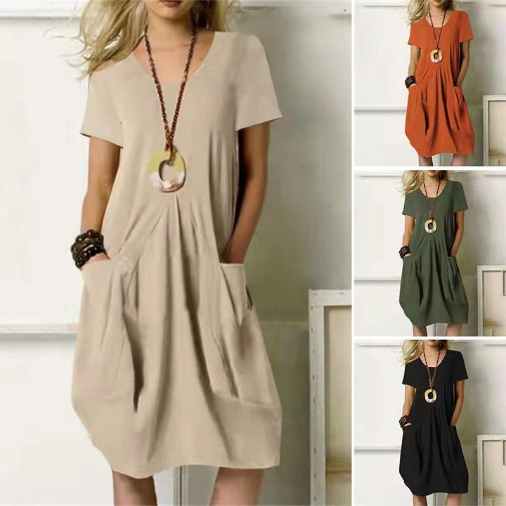 Maris | Women's Short Sleeve Relaxed Swing Dress With Pockets
