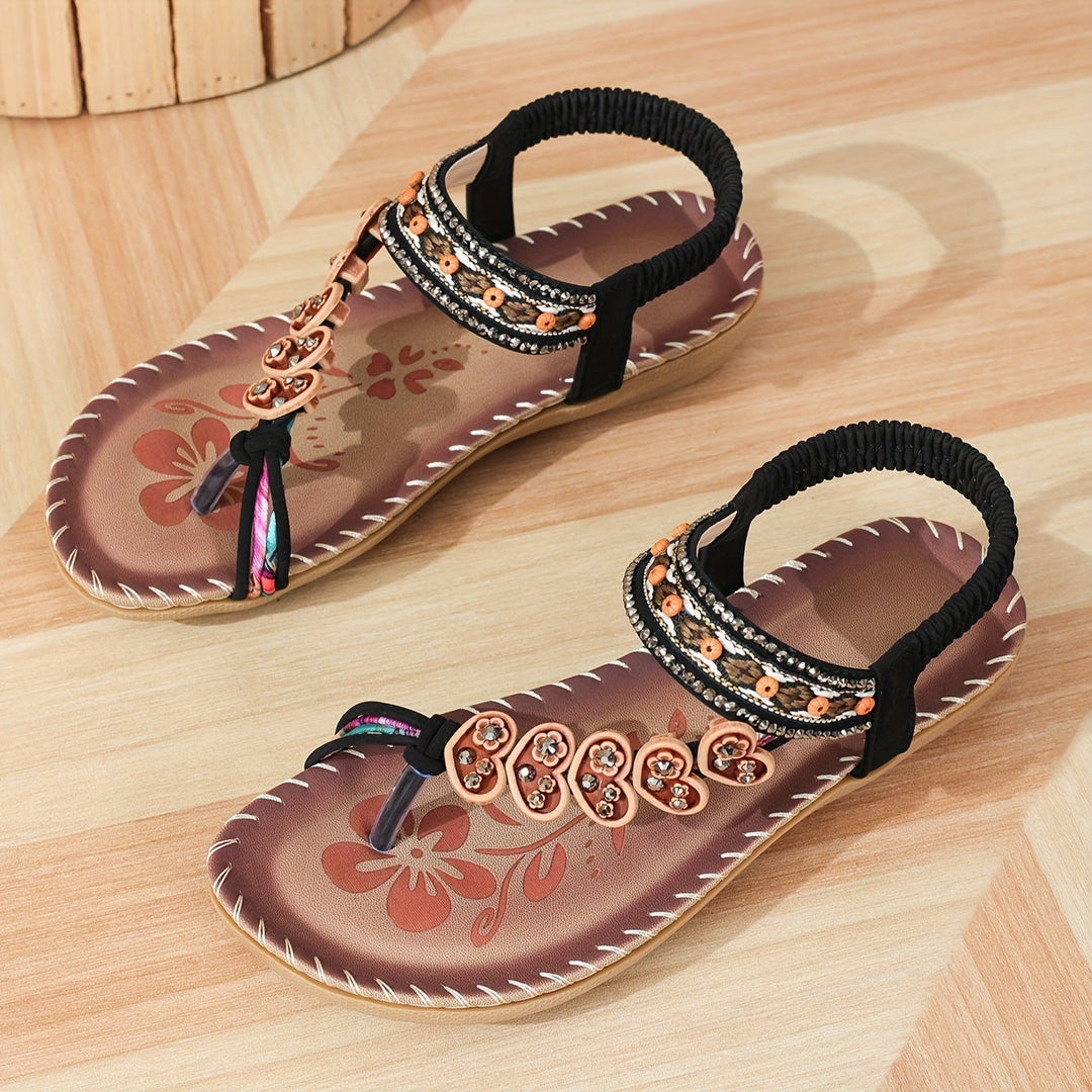 Alessia | Women's Beaded Strap Open Toe Flat Sandals