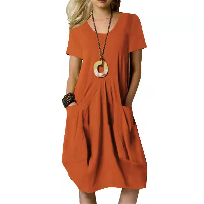 Maris | Women's Short Sleeve Relaxed Swing Dress With Pockets