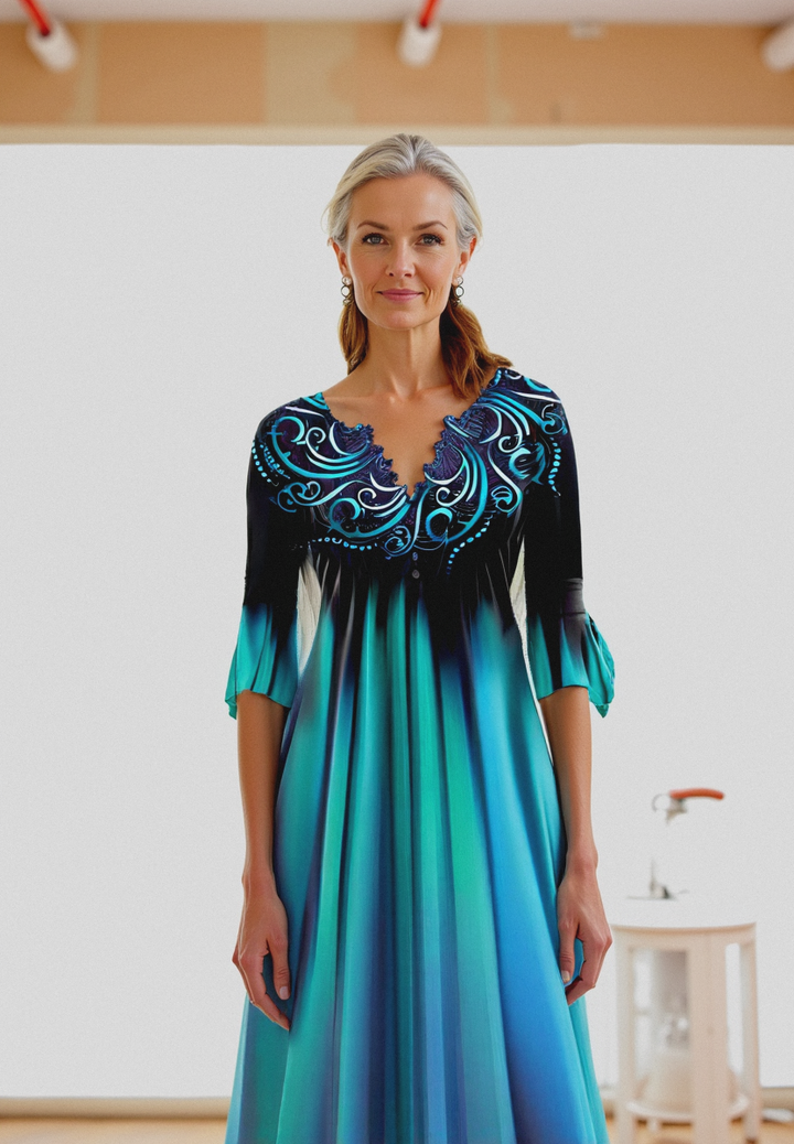 Alina | Women's Ombre A-Line Midi Dress With Side Pockets