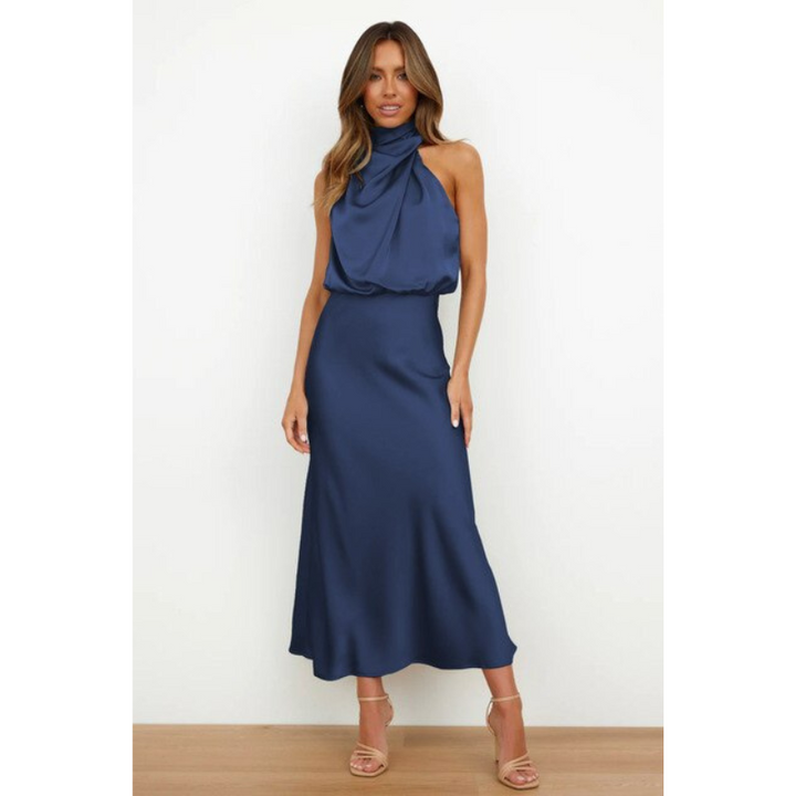 Calista | Women's Halter Neck Flowing Satin Midi Dress
