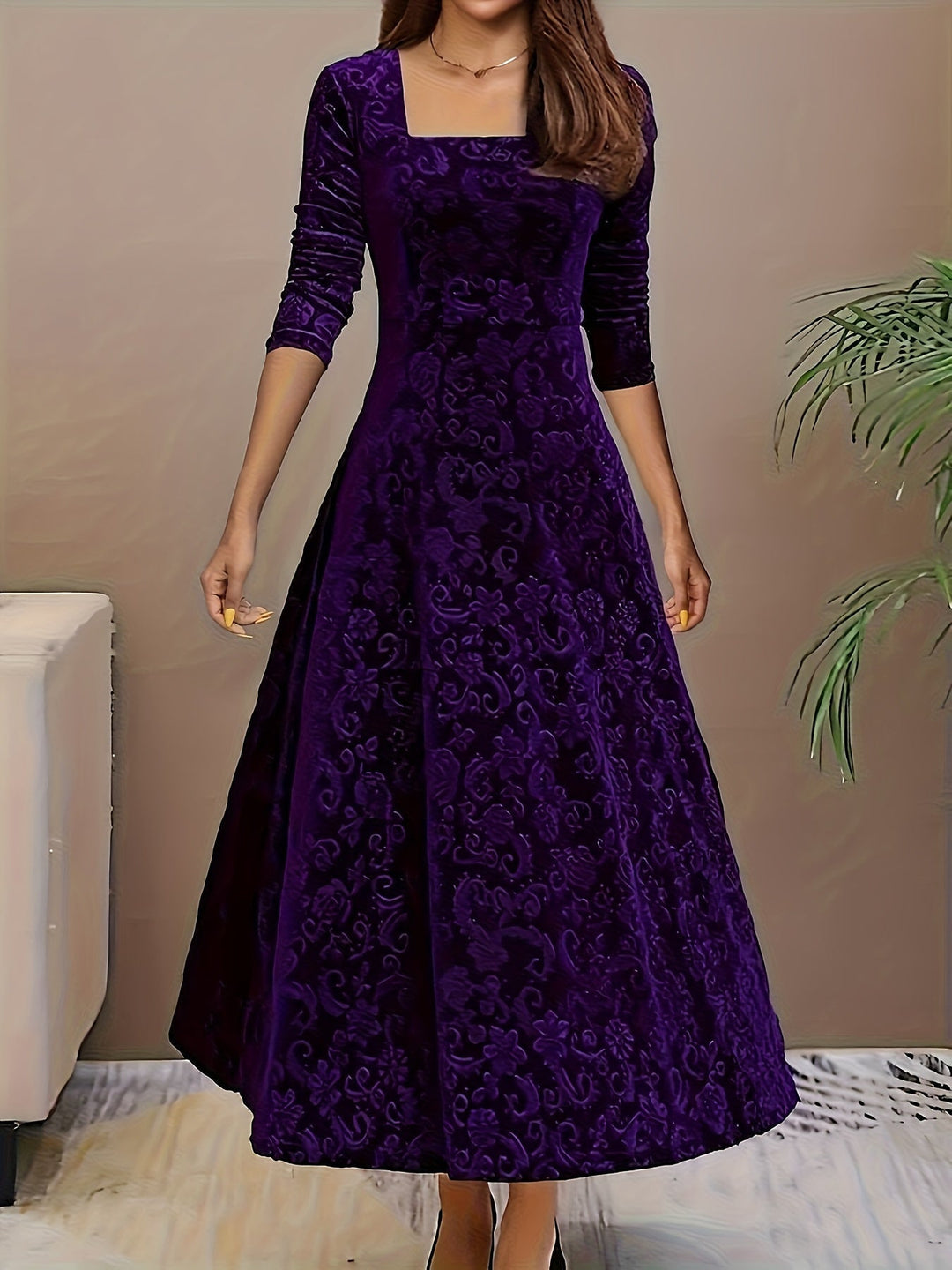 Seraphina | Women's Embroidered Velvet A-Line Maxi Dress
