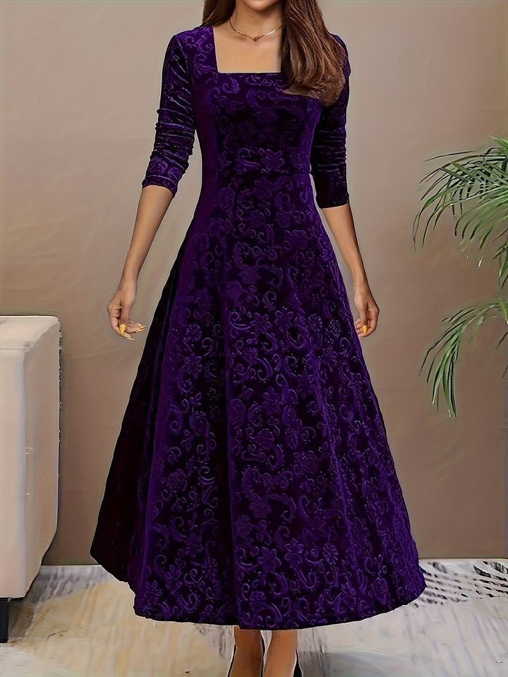 Seraphina | Women's Embroidered Velvet A-Line Maxi Dress