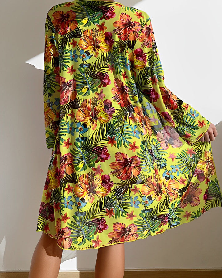 Velmora | Women's Tropical Print 3-Piece Bikini & Cover-Up Set