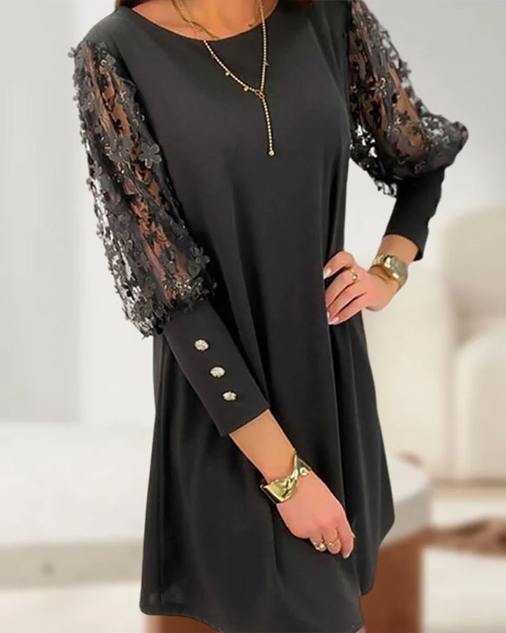 Elowen | Women's Sheer Lace Sleeve Mini Party Dress