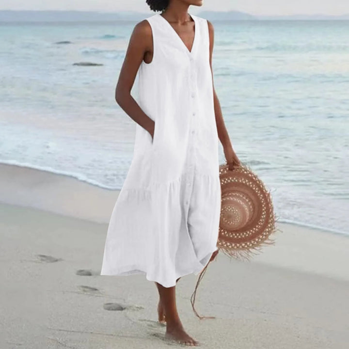 Luna | Women's V-Neck Button Front Breezy Dress