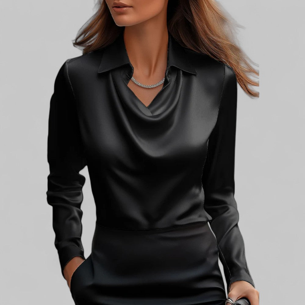 Elena | Women's Draped Satin Long Sleeve Blouse