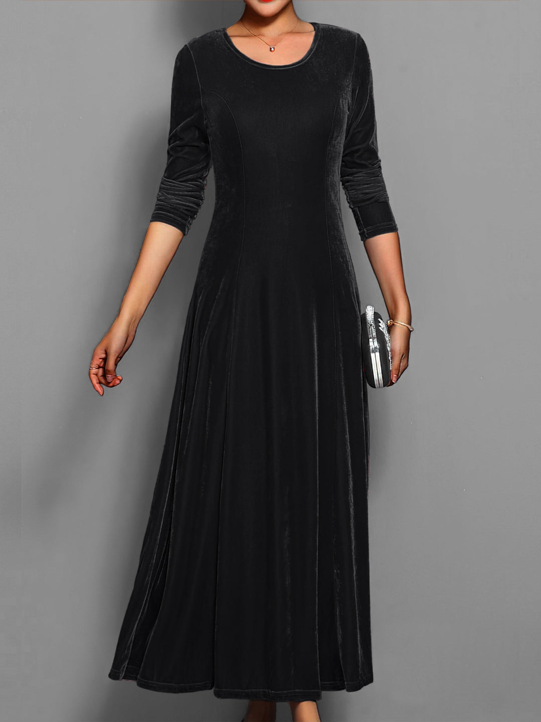Valeria | Women's Long Sleeve Velvet Maxi Dress