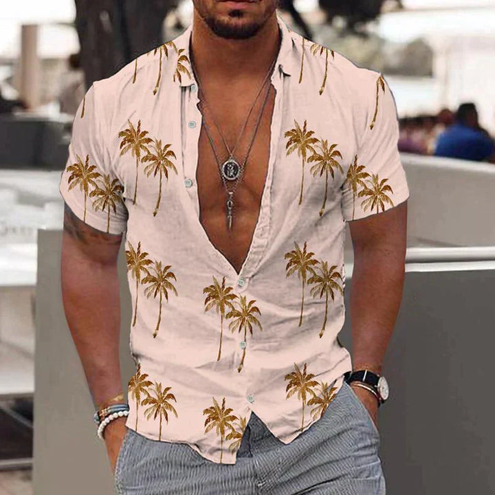 Malibu | Men's Palm Print Short Sleeve Button Shirt