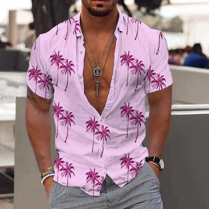 Malibu | Men's Palm Print Short Sleeve Button Shirt
