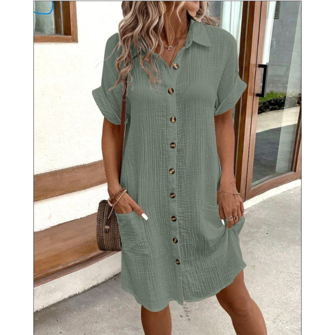 Maris | Women's V-Neck Button Front Short Mini Dress