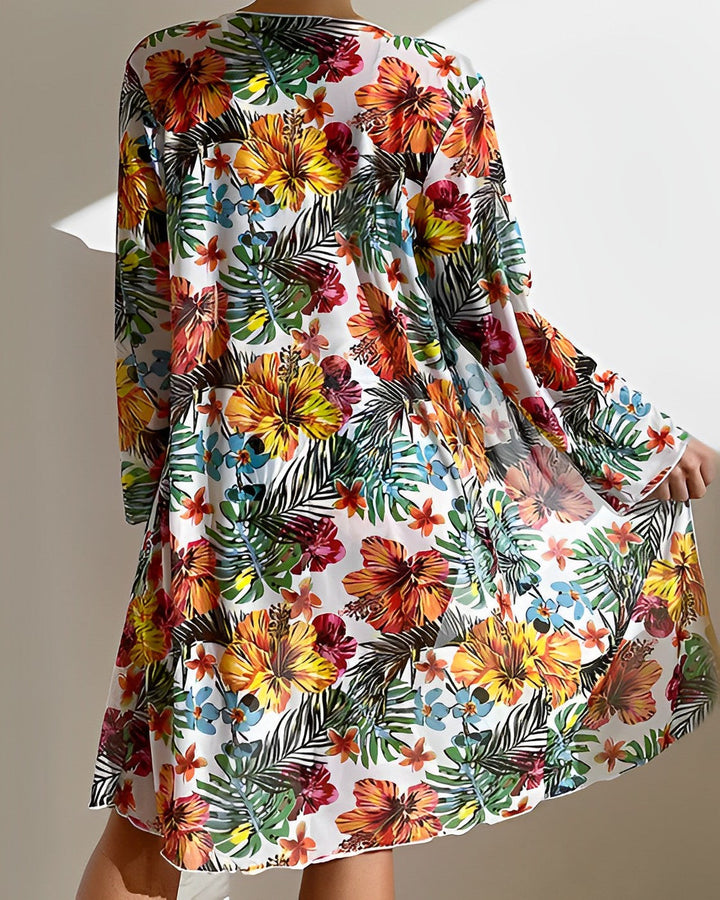 Velmora | Women's Tropical Print 3-Piece Bikini & Cover-Up Set