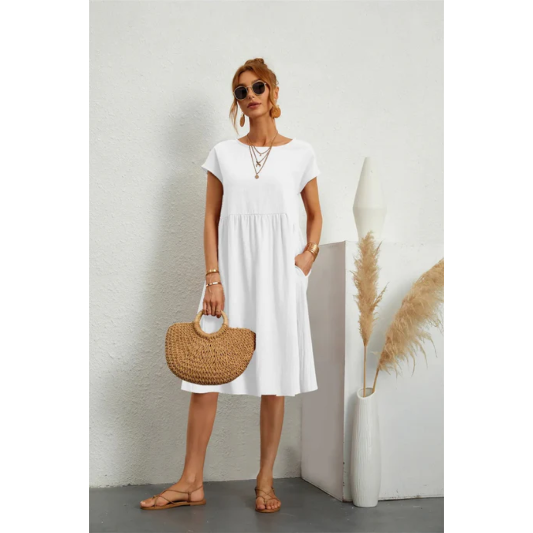 Estelle | Women's Cap Sleeve Midi Dress With Pockets