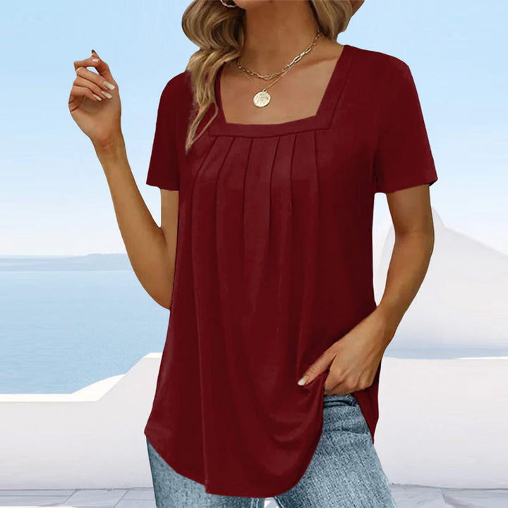 Elira | Women's Square Neck Pleated Lightweight Blouse