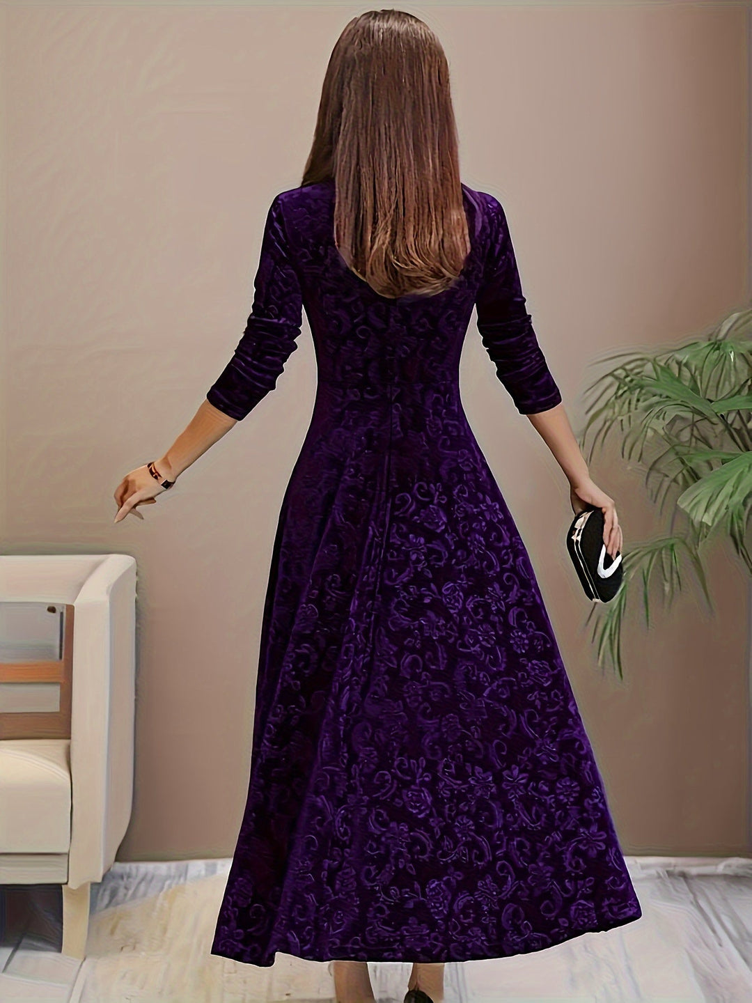 Elodie | Women's Embroidered Velvet Long Dress