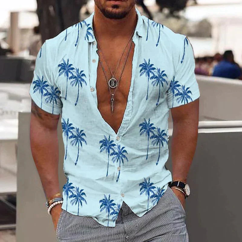 Malibu | Men's Palm Print Short Sleeve Button Shirt