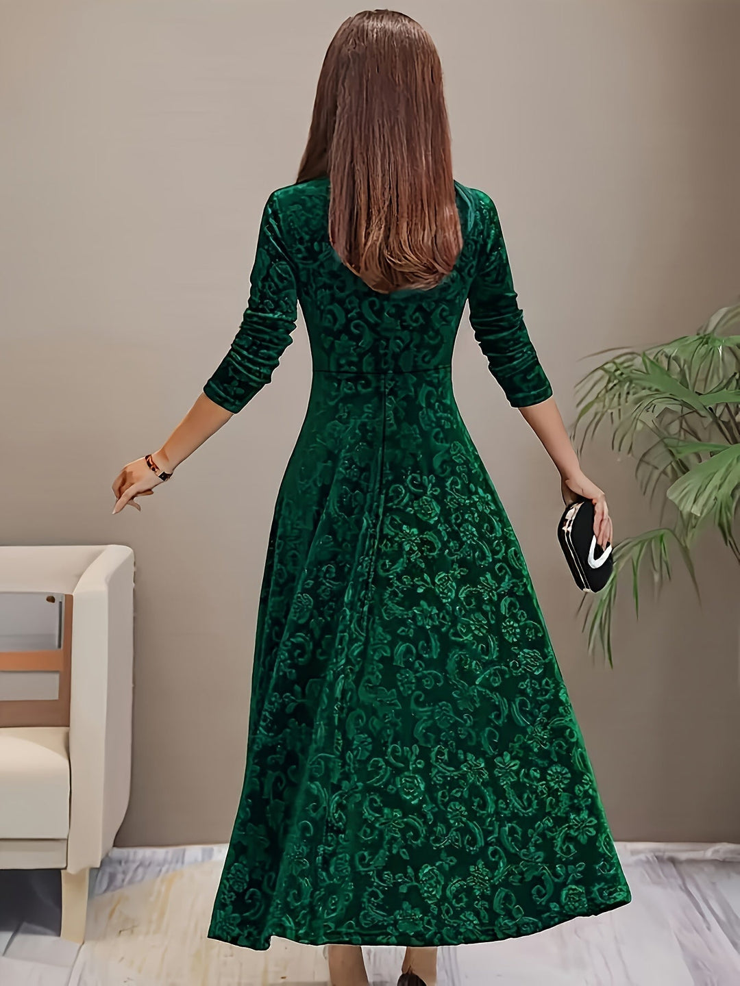 Elodie | Women's Embroidered Velvet Long Dress