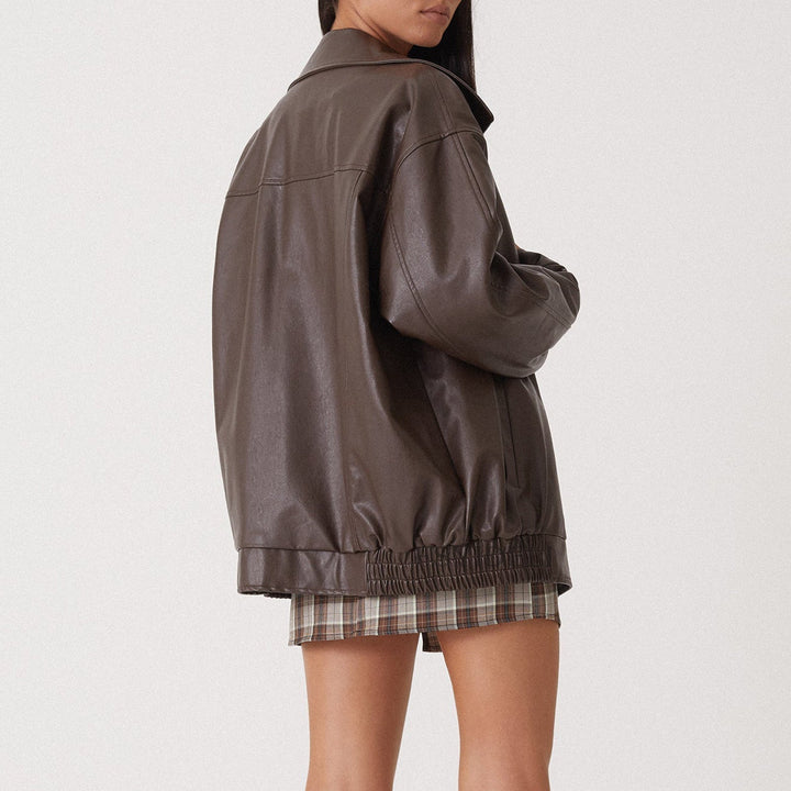 Ava | Women's Relaxed Fit Leather Zip-Up Bomber Jacket