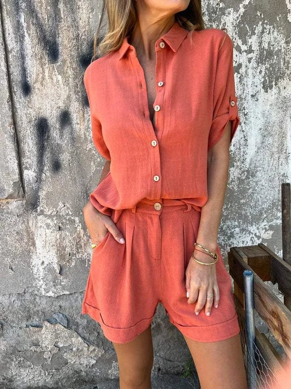 Solmira | Women's Linen Button-Up Shirt & Shorts Set