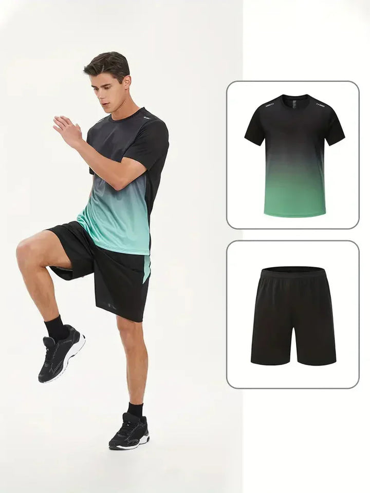 Men's Two-Piece Sports Set Quick-Drying Workout T Shirt and Shorts