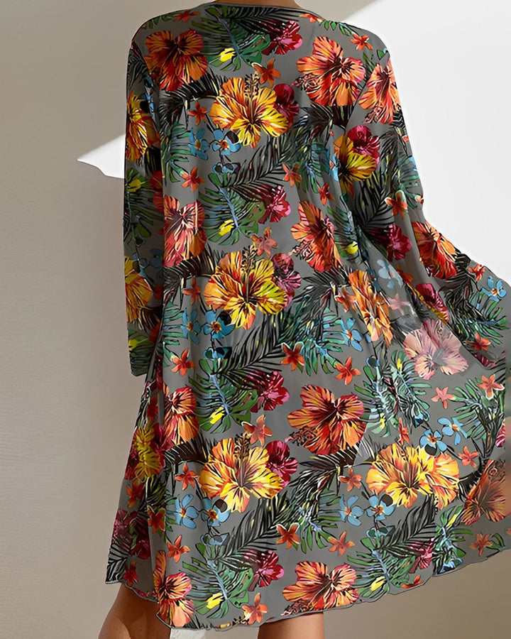 Velmora | Women's Tropical Print 3-Piece Bikini & Cover-Up Set