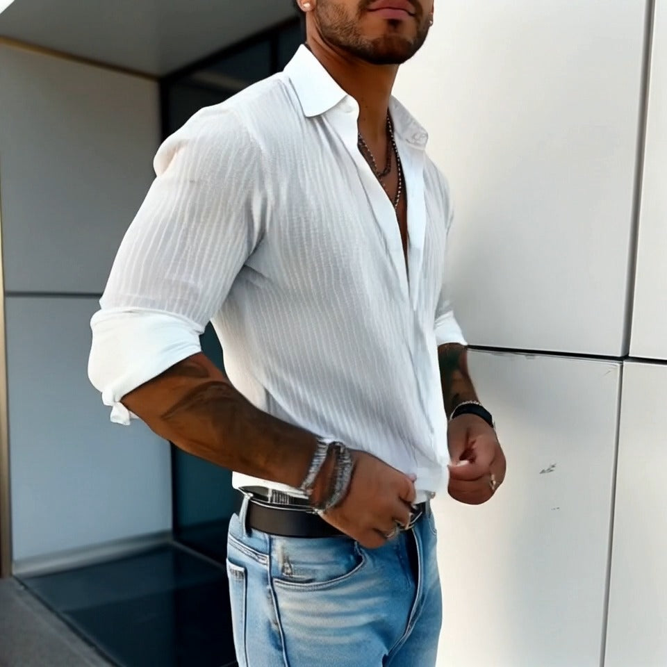 Zayden | Men's Textured Ribbed Slim Fit Summer Shirt