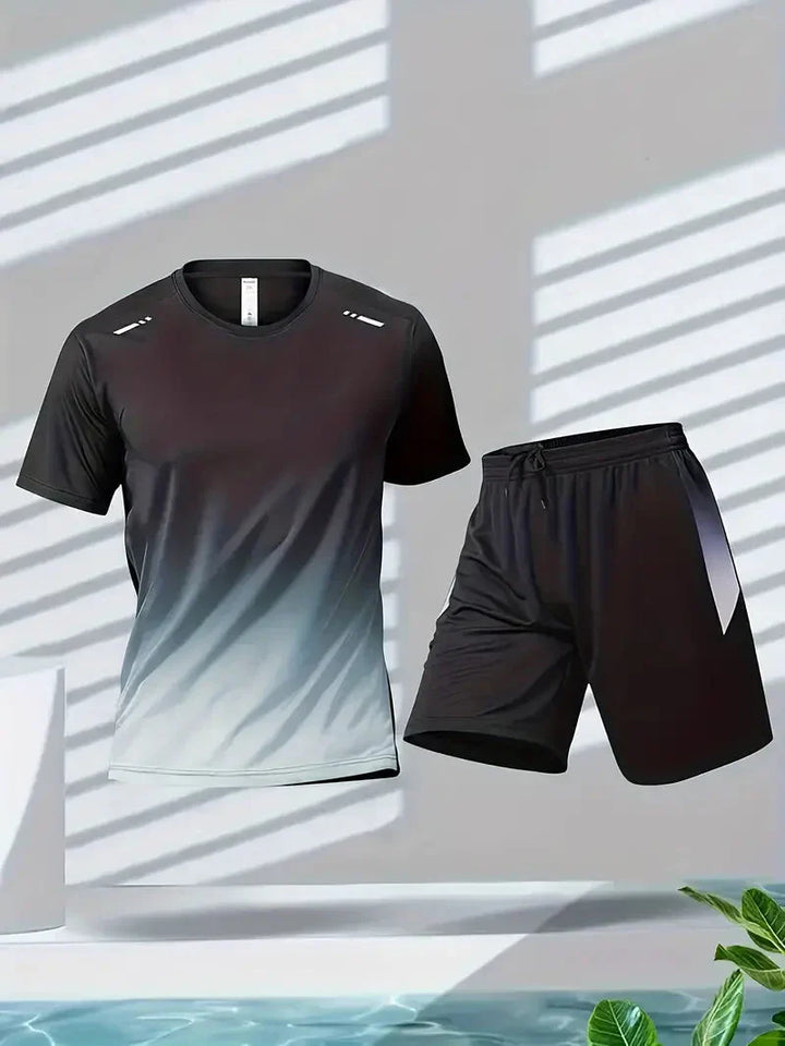 Men's Two-Piece Sports Set Quick-Drying Workout T Shirt and Shorts