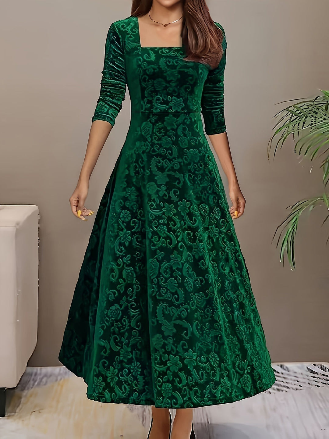 Seraphina | Women's Embroidered Velvet A-Line Maxi Dress