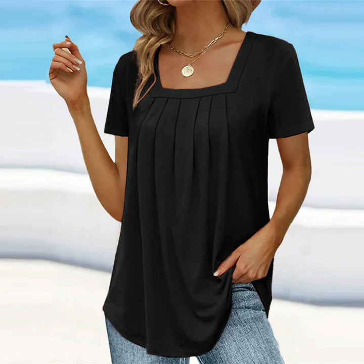 Elira | Women's Square Neck Pleated Lightweight Blouse