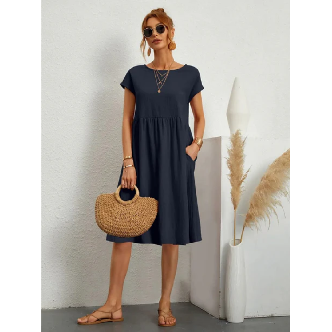 Alira | Women's Short Sleeve Crew Neck Midi Dress