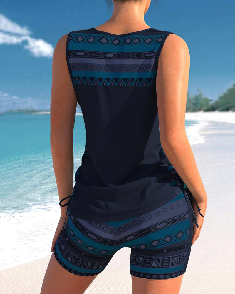 Kaia | Women's Criss-Cross V-Neck Printed Tankini Top