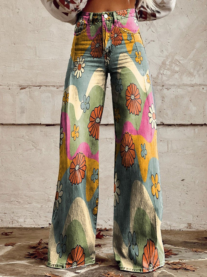 Soraya | Women's Floral High-Rise Flared Denim Jeans