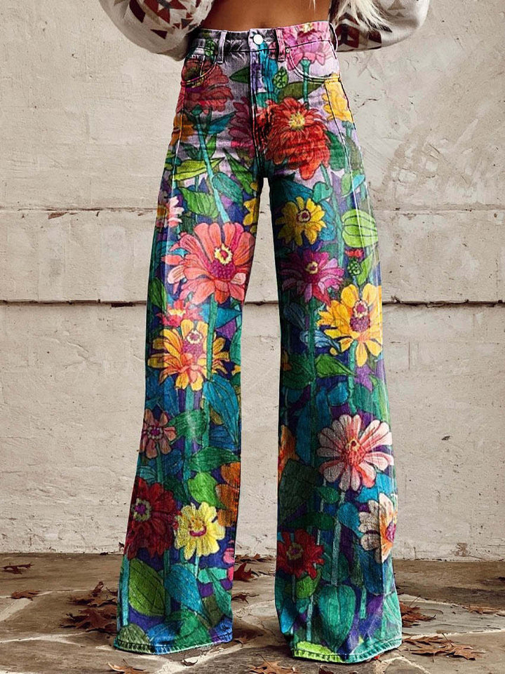 Soraya | Women's Floral High-Rise Flared Denim Jeans