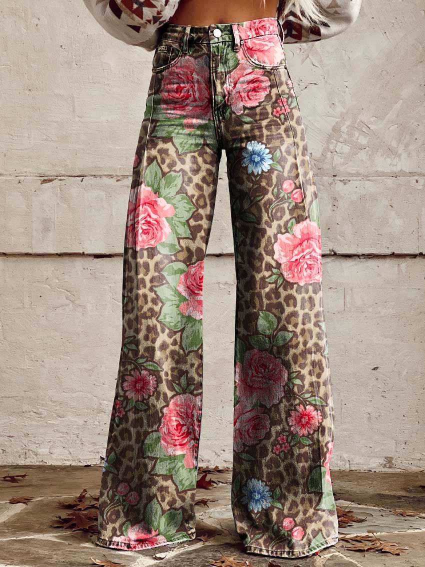 Carmen | Women's Floral Wide-Leg Flare Jeans