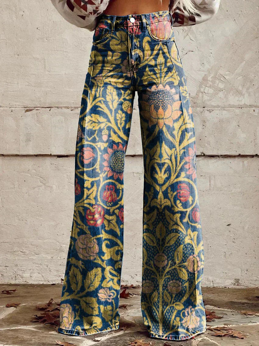 Soraya | Women's Floral High-Rise Flared Denim Jeans
