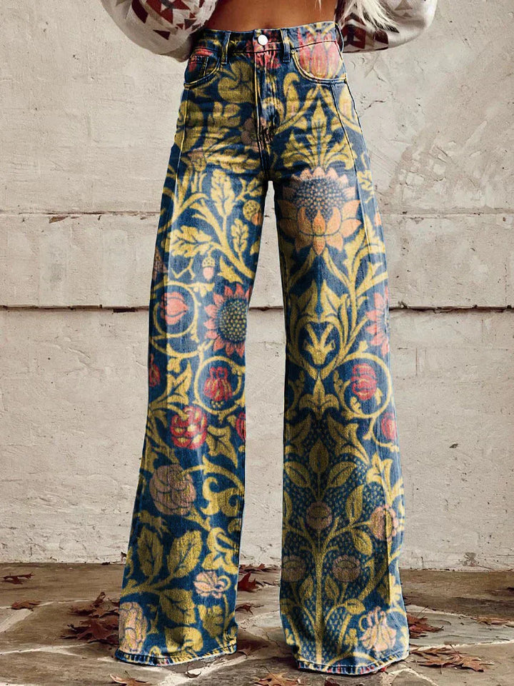 Soraya | Women's Floral High-Rise Flared Denim Jeans