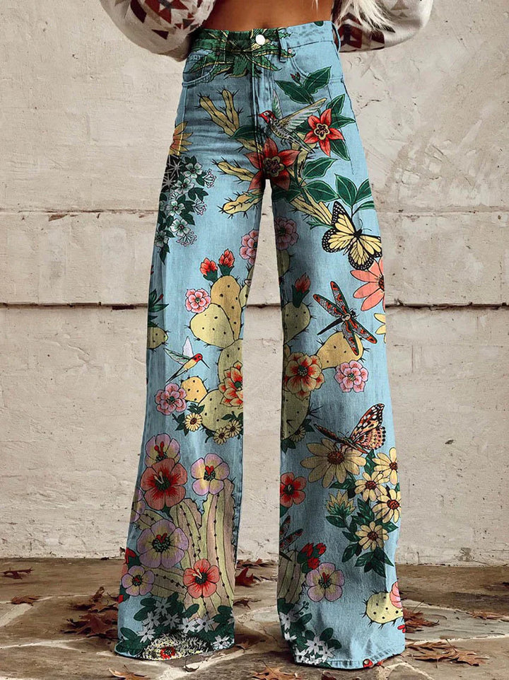 Soraya | Women's Floral High-Rise Flared Denim Jeans